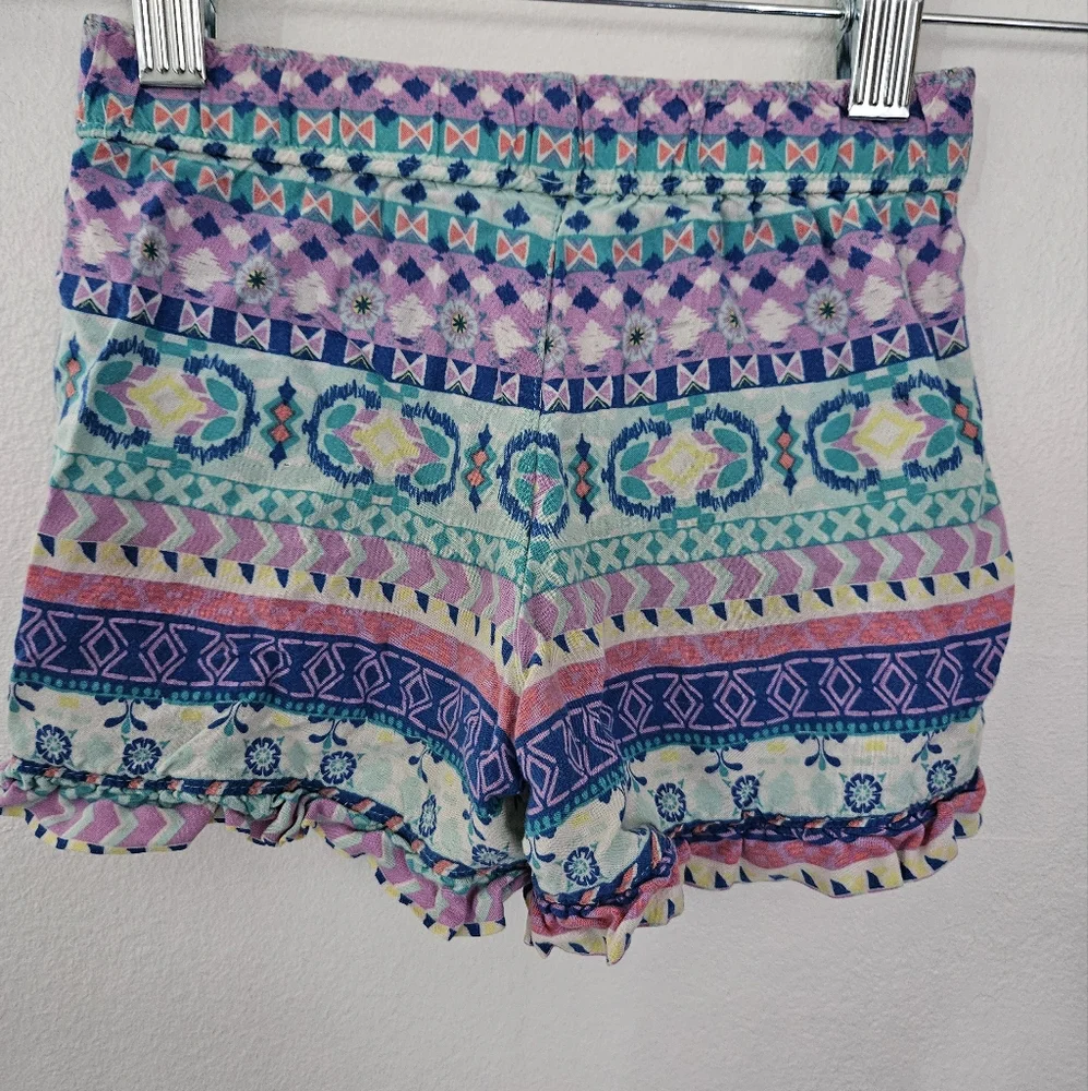 365 Kids from Garanimals Girls Purple Teal Tribal Print Ruffle‎ Shorts Size 4